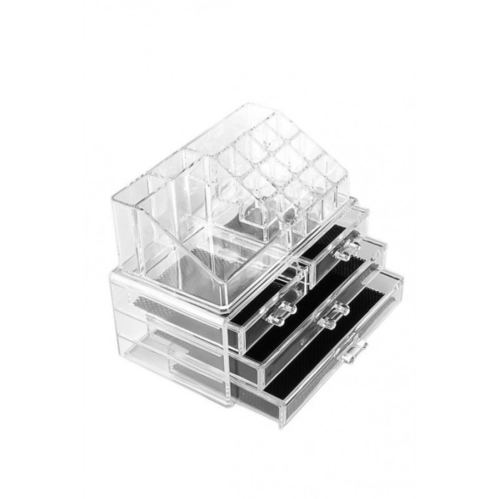 Organizator accesorii cosmetice,format din 2 parti, multiple compartimente,4 sertare si 16 comportimente,25x 20 cm, transparent, [2]