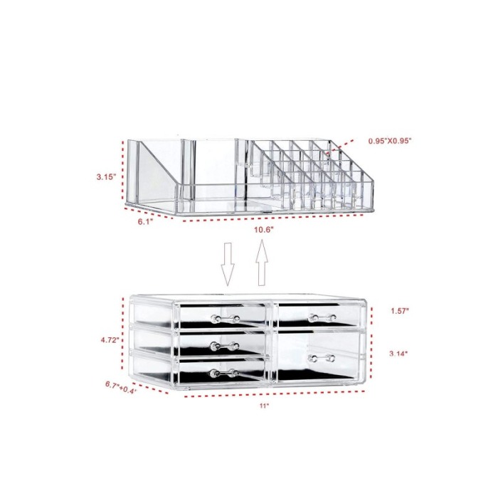 Organizator accesorii cosmetice Make up Wardrobe, format din 2 parti, 5 sertare si 16 compartimente, 24x19 cm [6]
