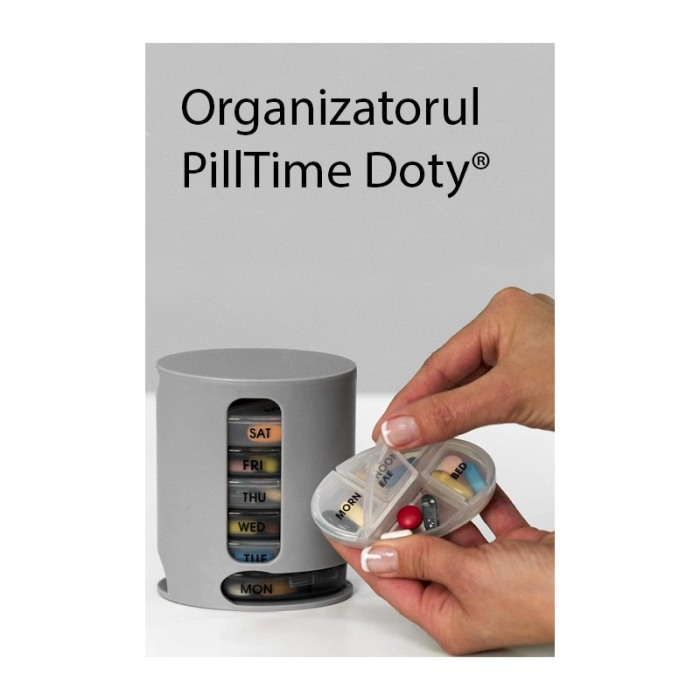Organizator medicamente PillTime Doty®, 7 compartimente, saptamanal, gri, pastrare igienica a pastilelor [6]