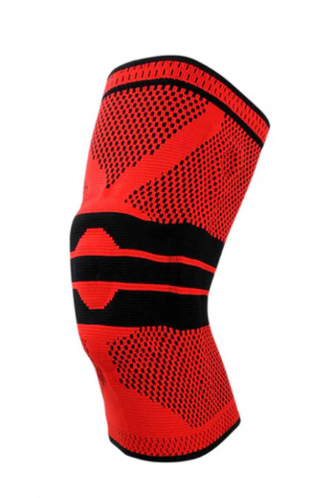Orteza elastica ProFlex Knee Doty®, tip genunchiera, cu arcuire metalica si pernita din silicon pentru rotula, pentru activitati sportive, material compresiv si respirabil, marime universala, rosu/neg [6]