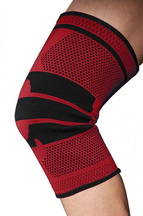 Orteza elastica ProFlex Knee Doty®, tip genunchiera, cu arcuire metalica si pernita din silicon pentru rotula, pentru activitati sportive, material compresiv si respirabil, marime universala, rosu/neg [7]