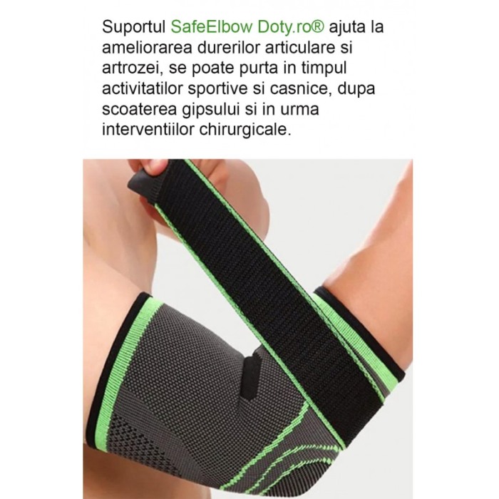 Orteza pentru cot SafeElbow Doty.ro®, reglabila, amelioreaza durerile in timpul exercitiilor, gri/verde [2]