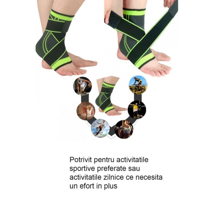 Orteza pentru glezna AnkleSupport Doty.ro®, cu bretele elastice, ajustabila, marime universala, negru/verde [2]