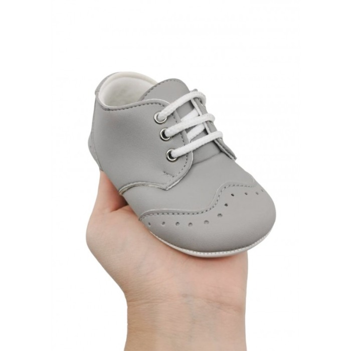 Pantofi copii, din piele ecologica, eleganti, simpli cu siret, marime 19, gri, Doty.® [2]
