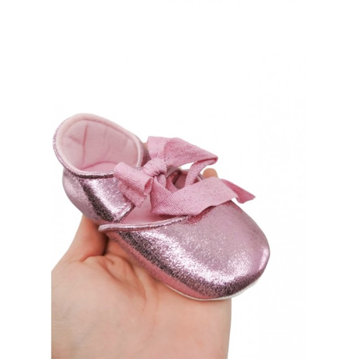 Pantofi pentru copii BalerinaModel, din piele ecologica, prindere cu snur, roz sidefat, marime 19, Doty® [4]