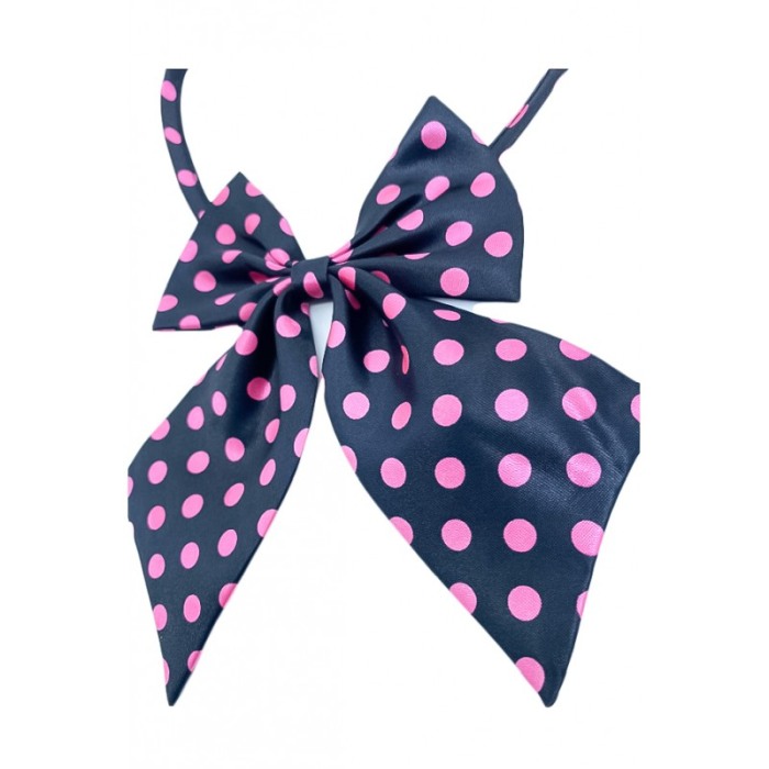 Papion tip funda Fashion Ally , pentru animale de companie, mici,44-32 cm, reglabila, model buline, negru/roz [4]