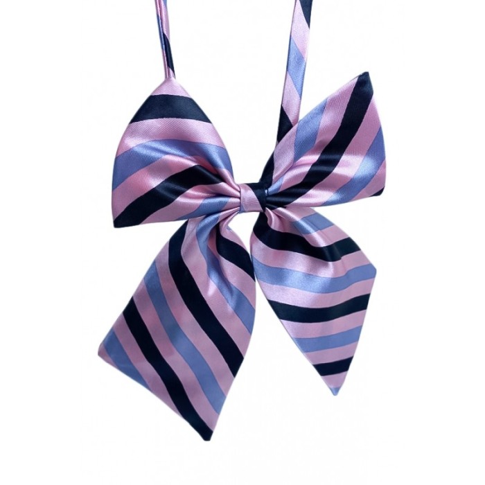 Papion tip funda Fashion Ally , pentru animale de companie, mici,44-32 cm, reglabila, model dungi, roz/negru [5]