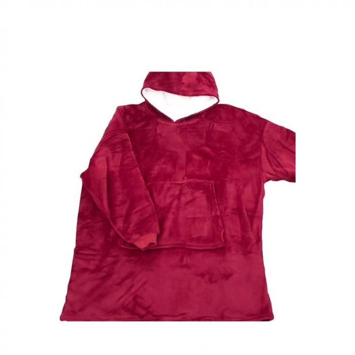 Patura CosyHoodie, tip hanorac, cu maneci,gluga si buzunare,marime universala,80 x 100 cm, rosu/alb [2]