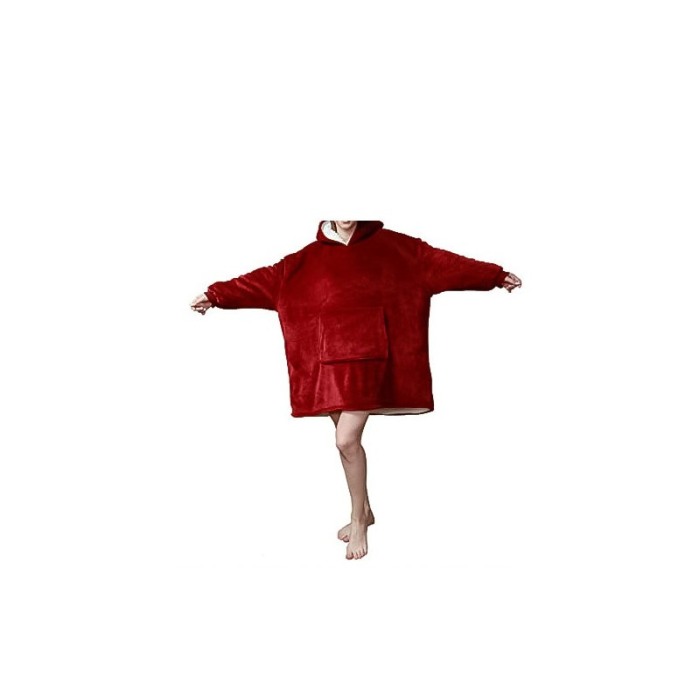 Patura CosyHoodie, tip hanorac, cu maneci,gluga si buzunare,marime universala,80 x 100 cm, rosu/alb [3]