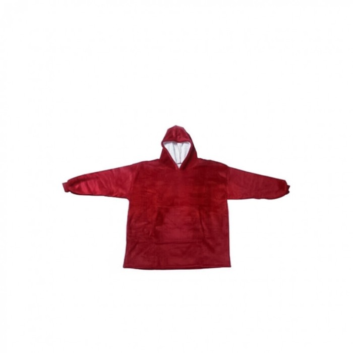 Patura CosyHoodie, tip hanorac, cu maneci,gluga si buzunare,marime universala,80 x 100 cm, rosu/alb [1]