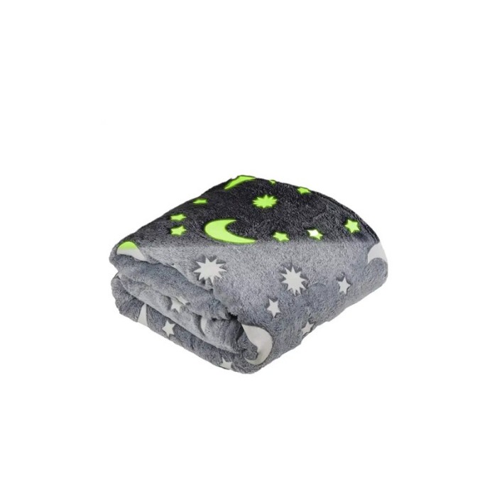 Patura pufoasa MagicBlanket Doty®, forforescenta, moale si confortabila, model cu stelute si semiluna, 152x127 cm, gri [1]