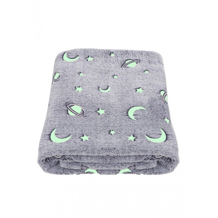 Patura pufoasa MagicBlanket Doty®, forforescenta, moale si confortabila, model cu stelute si semiluna, 152x127 cm, gri [4]