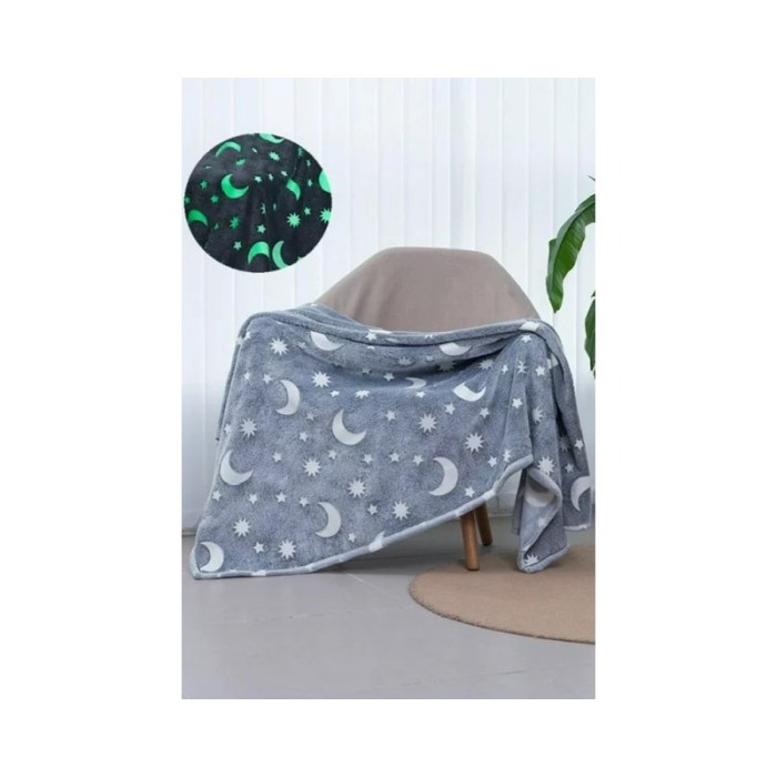 Patura pufoasa MagicBlanket Doty®, forforescenta, moale si confortabila, model cu stelute si semiluna, 152x127 cm, gri [2]