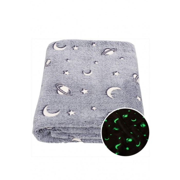 Patura pufoasa MagicBlanket Doty®, forforescenta, moale si confortabila, model cu stelute si semiluna, 152x127 cm, gri [6]