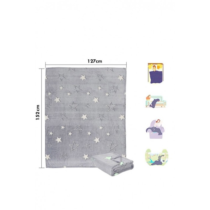 Patura pufoasa MagicBlanket Doty®, forforescenta, moale si confortabila, model cu stelute si semiluna, 152x127 cm, gri [3]