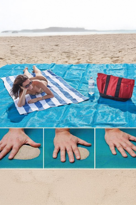 Patura SnapClean Mat Doty® pentru plaja, picnic sau camping anti-nisip din poliester albastru, 200 cm x 200 cm, confortabila, usor de transportat [9]