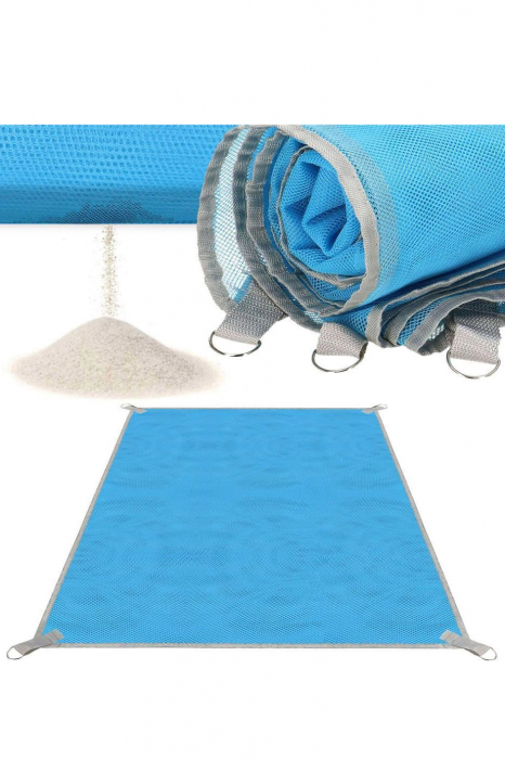 Patura SnapClean Mat Doty® pentru plaja, picnic sau camping anti-nisip din poliester albastru, 200 cm x 200 cm, confortabila, usor de transportat [7]