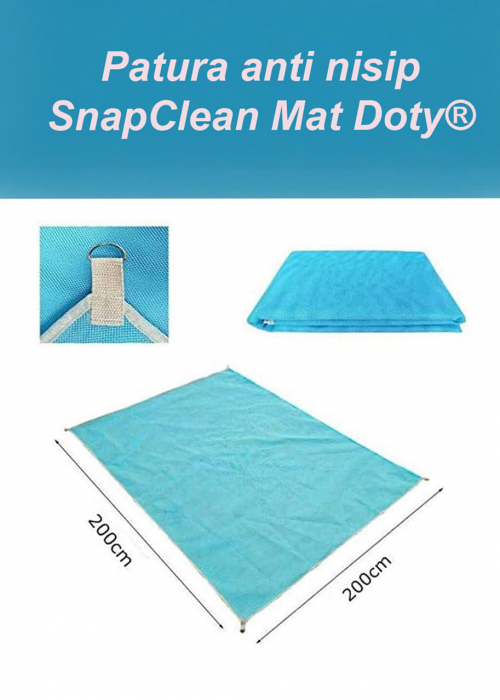 Patura SnapClean Mat Doty® pentru plaja, picnic sau camping anti-nisip din poliester albastru, 200 cm x 200 cm, confortabila, usor de transportat [10]