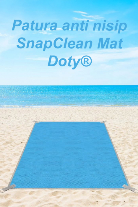 Patura SnapClean Mat Doty® pentru plaja, picnic sau camping anti-nisip din poliester albastru, 200 cm x 200 cm, confortabila, usor de transportat [11]