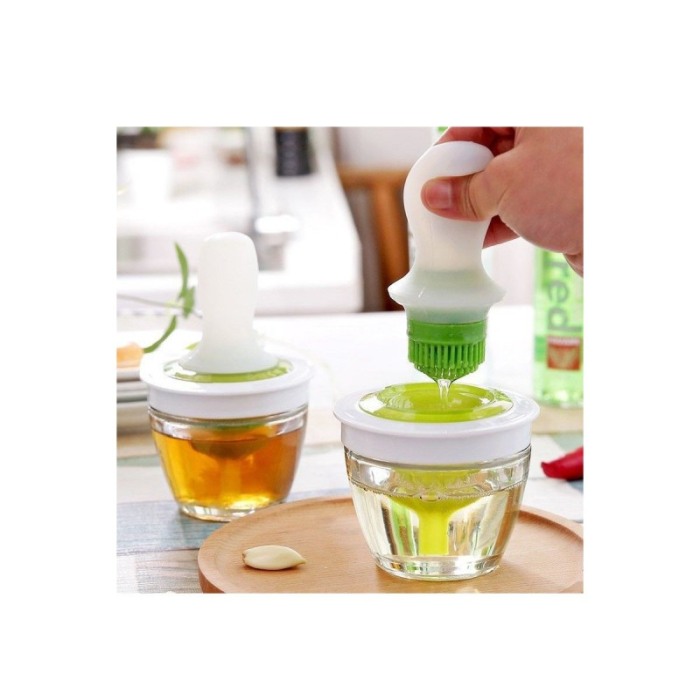 Pensula din silicon OilBrush, pentru ulei, recipient inclus, 12 cm, 148 ml, alb/verde [6]