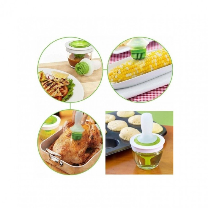 Pensula din silicon OilBrush, pentru ulei, recipient inclus, 12 cm, 148 ml, alb/verde [2]