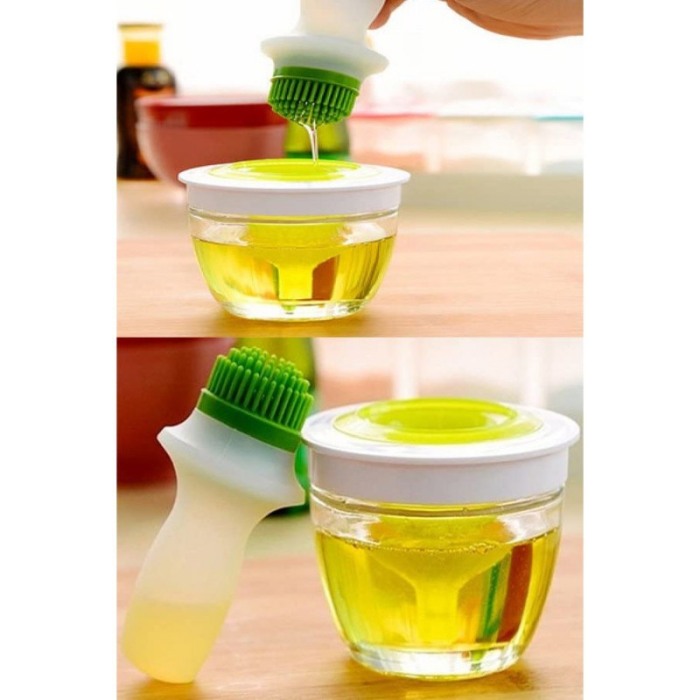 Pensula din silicon OilBrush, pentru ulei, recipient inclus, 12 cm, 148 ml, alb/verde [4]