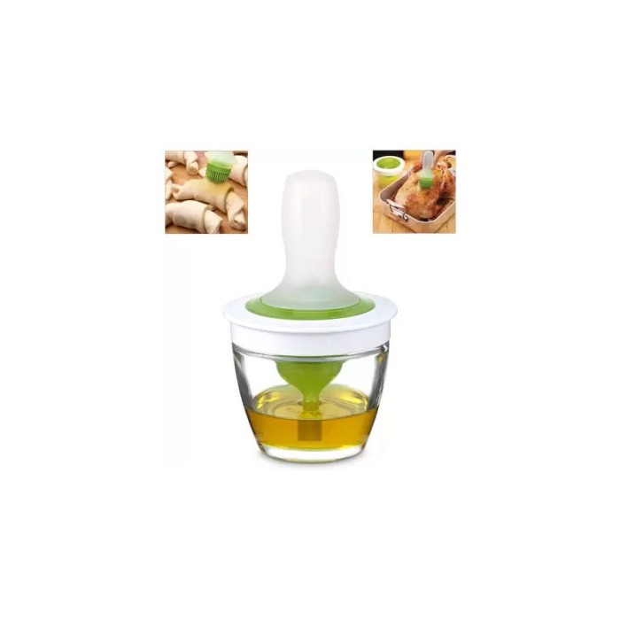 Pensula din silicon OilBrush, pentru ulei, recipient inclus, 12 cm, 148 ml, alb/verde [3]