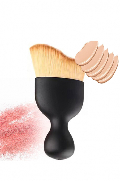 Pensula machiaj Curvy Shape Doty®, ideala pentru fondul de ten, pudra sau blush, usor de utilizat, par fin si des, negru, 9.5x4.5 cm [1]