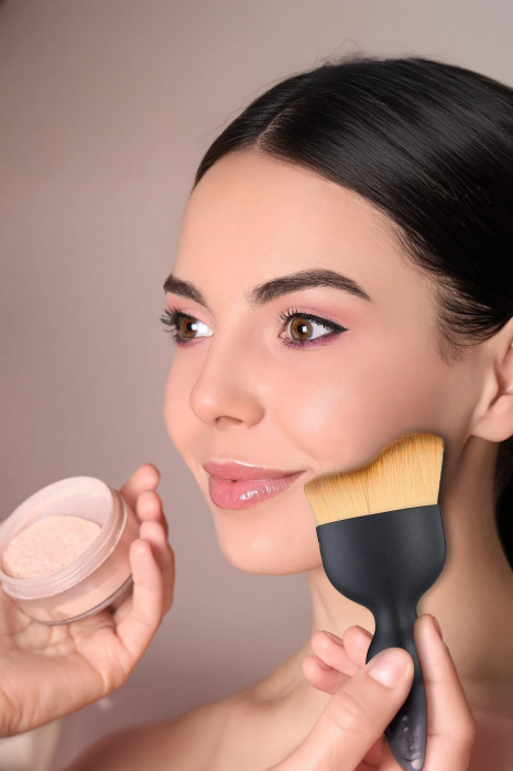 Pensula machiaj Curvy Shape Doty®, ideala pentru fondul de ten, pudra sau blush, usor de utilizat, par fin si des, negru, 9.5x4.5 cm [3]