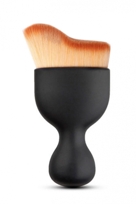 Pensula machiaj Curvy Shape Doty®, ideala pentru fondul de ten, pudra sau blush, usor de utilizat, par fin si des, negru, 9.5x4.5 cm [2]