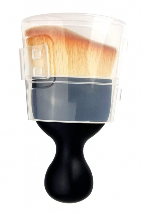 Pensula machiaj Curvy Shape Doty®, ideala pentru fondul de ten, pudra sau blush, usor de utilizat, par fin si des, negru, 9.5x4.5 cm [5]