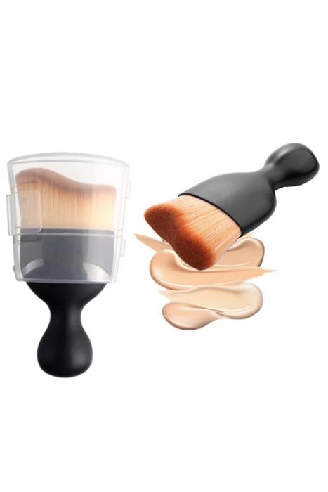 Pensula machiaj Curvy Shape Doty®, ideala pentru fondul de ten, pudra sau blush, usor de utilizat, par fin si des, negru, 9.5x4.5 cm [4]