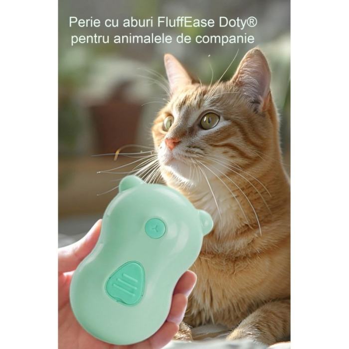 Perie cu abur 3 in1 FluffEase Doty® pentru animalele de companie, USB, curata, indeparteaza eficient parul si maseaza, verde [4]