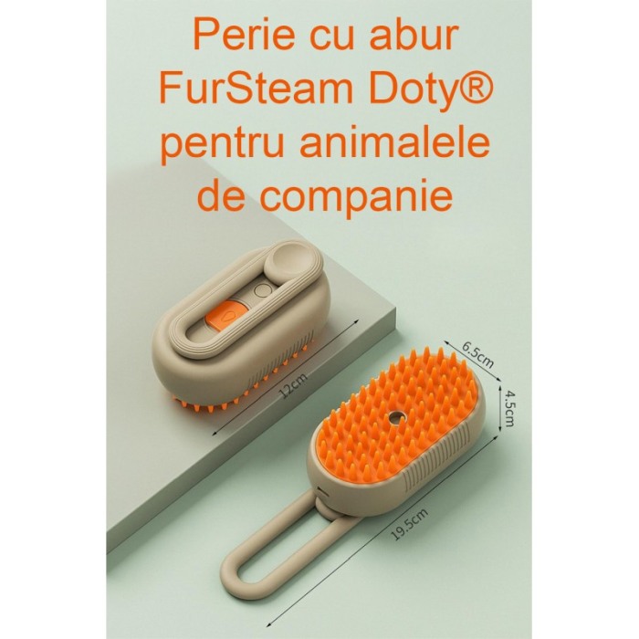 Perie cu abur 3 in1 FurSteam Doty® pentru animalele de companie, USB inclus, curata, indeparteaza eficient parul si maseaza, bej [2]