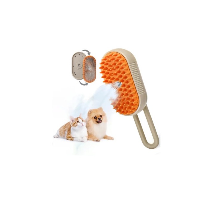 Perie cu abur 3 in1 FurSteam Doty® pentru animalele de companie, USB inclus, curata, indeparteaza eficient parul si maseaza, bej [1]