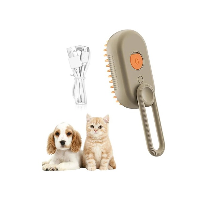Perie cu abur 3 in1 FurSteam Doty® pentru animalele de companie, USB inclus, curata, indeparteaza eficient parul si maseaza, bej [9]