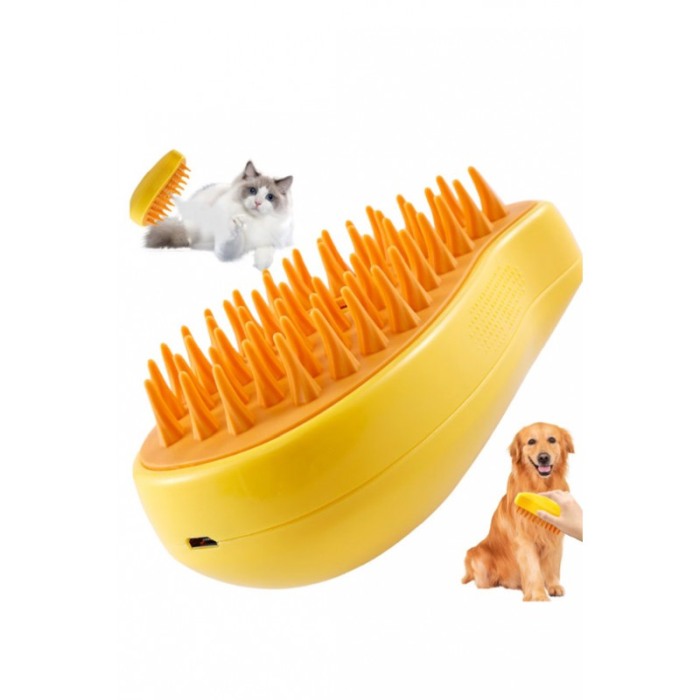 Perie cu abur 3 in1 PawPuff Doty® pentru animalele de companie, USB, curata/indeparteaza parul/maseaza, galbena [9]