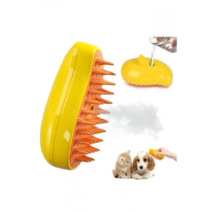 Perie cu abur 3 in1 PawPuff Doty® pentru animalele de companie, USB, curata/indeparteaza parul/maseaza, galbena [2]