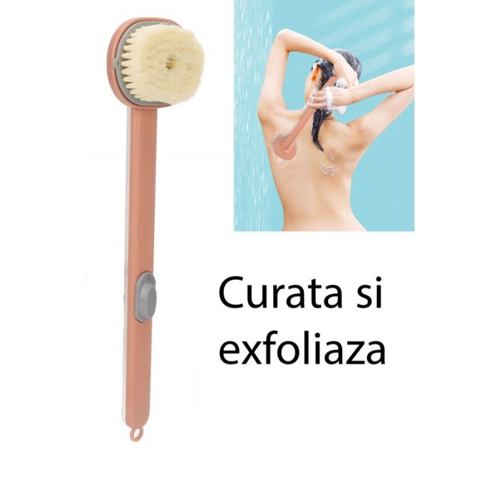 Perie de baie BodyWash, cu maner lung, spatiu pentru gel de dus, microfibre PBT, crem, 36x9 cm, Doty®️ [6]