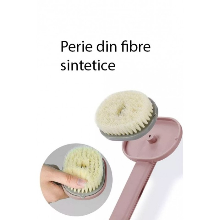 Perie de baie BodyWash, cu maner lung, spatiu pentru gel de dus, microfibre PBT, crem, 36x9 cm, Doty®️ [2]