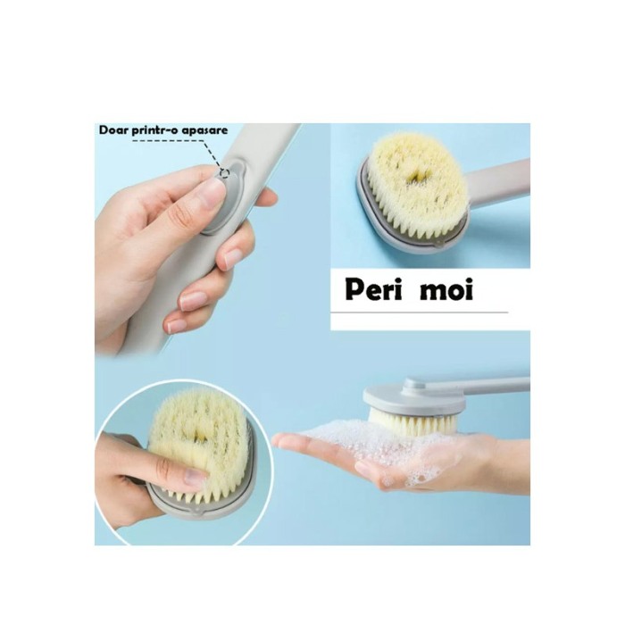 Perie de baie BodyWash, cu maner lung, spatiu pentru gel de dus, microfibre PBT, gri, 36x9 cm, Doty®️ [2]