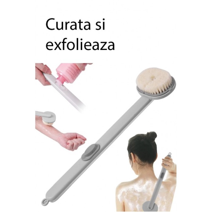 Perie de baie BodyWash, cu maner lung, spatiu pentru gel de dus, microfibre PBT, gri, 36x9 cm, Doty®️ [4]