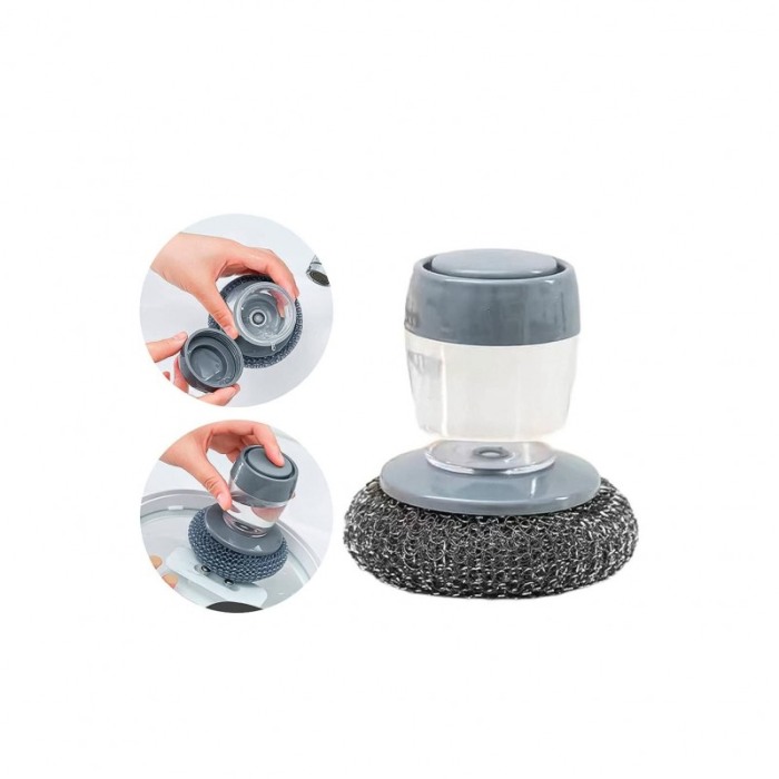 Perie de sarma pentru spalat vase GreyBrush, cu rezervor pentru detergent, universala, gri,10x10 cm [6]