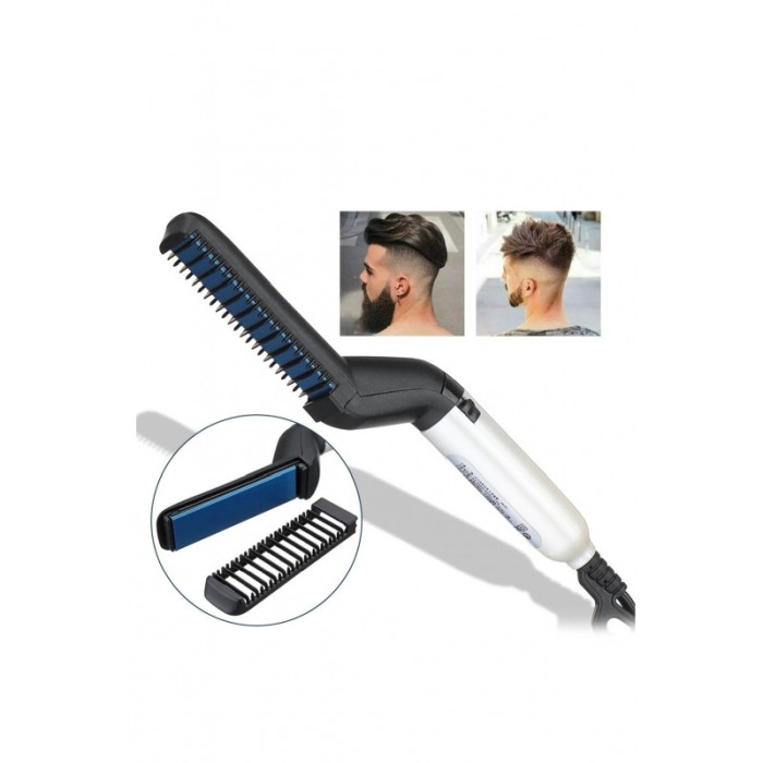 Perie electrica pentru barbati, indreapta parul si barba,incalzire rapida, usor de utilizat,maner simplu si ergonomic, alb/negru [7]