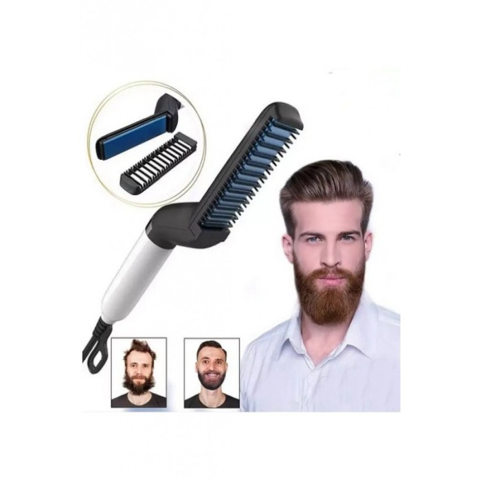 Perie electrica pentru barbati, indreapta parul si barba,incalzire rapida, usor de utilizat,maner simplu si ergonomic, alb/negru [2]