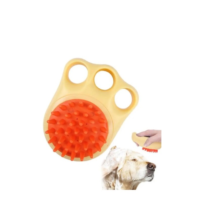 Perie pentru animale 2in1 PetSpa Doty®, pentru baie/periaj uscat, din silicon, recipient pentru sampon, galben [1]