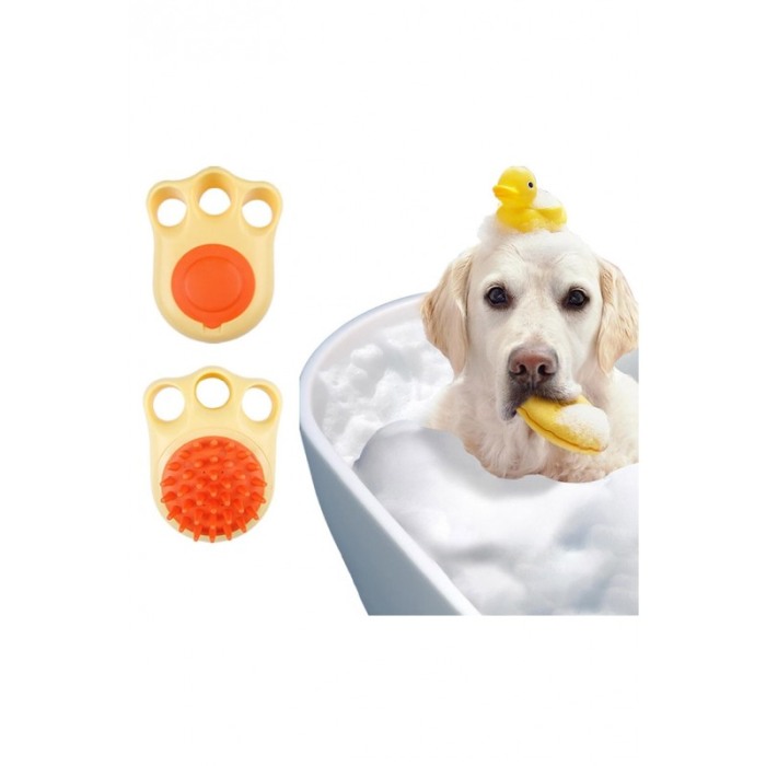 Perie pentru animale 2in1 PetSpa Doty®, pentru baie/periaj uscat, din silicon, recipient pentru sampon, galben [6]