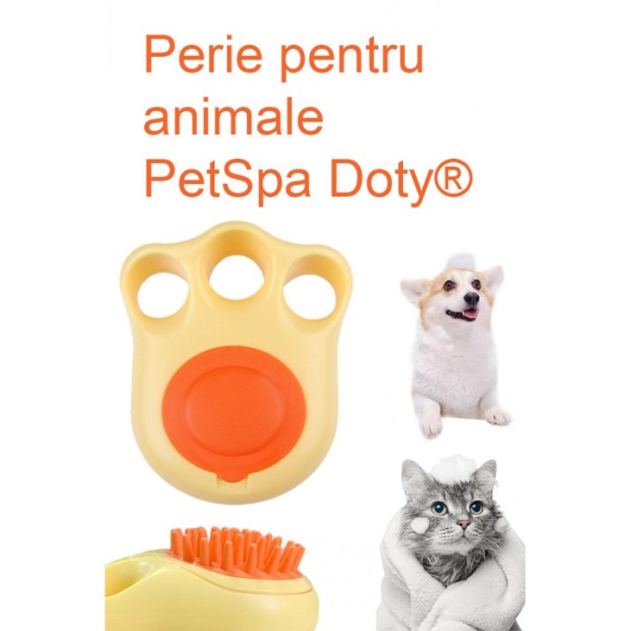 Perie pentru animale 2in1 PetSpa Doty®, pentru baie/periaj uscat, din silicon, recipient pentru sampon, galben [2]