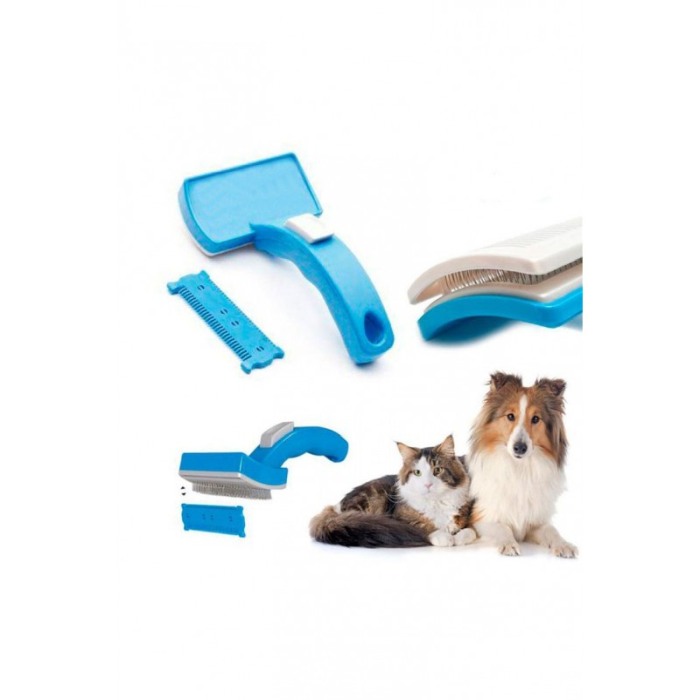 Perie pentru indepartarea parului de pe animalele de companie cu trimmer si functie de autocuratare, usor si practic, albastru,d [6]