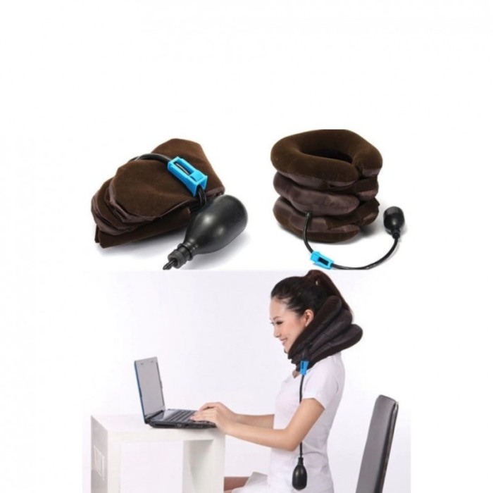 Perna gonflabila cervicala FadePain, tip guler cervical, pentru elongare si eliminarea durerilor cervicale, reglabila, maro [5]